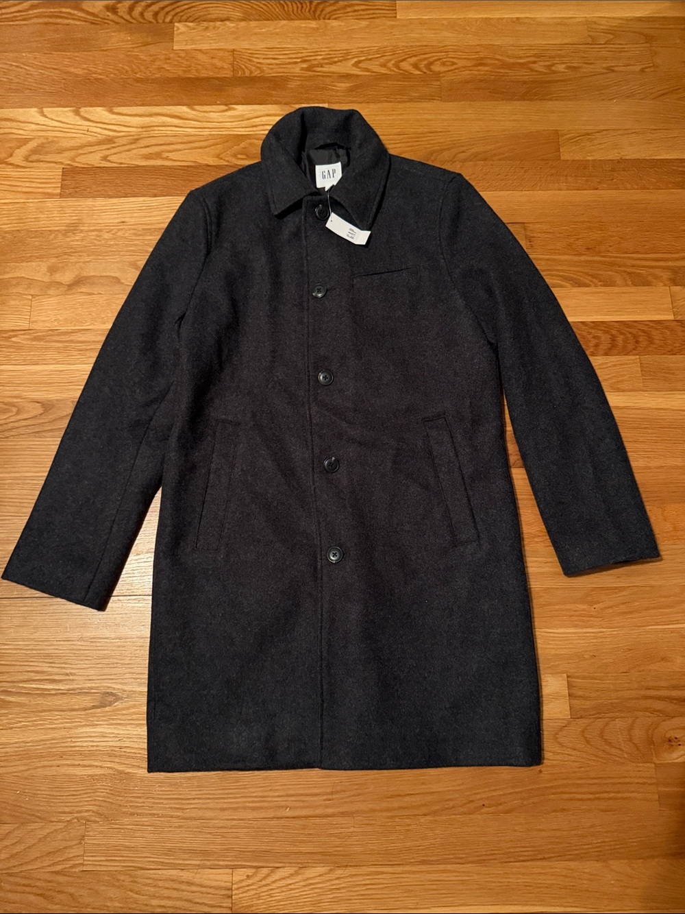 GAP Men's Charcoal Single-Breasted Wool blend Pea Coat